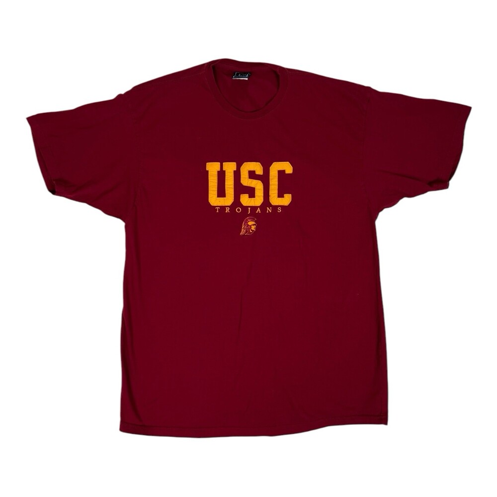 Vintage USC Trojans T-Shirt Size 2XL Felt Embroidery Spell Out Y2K Retro